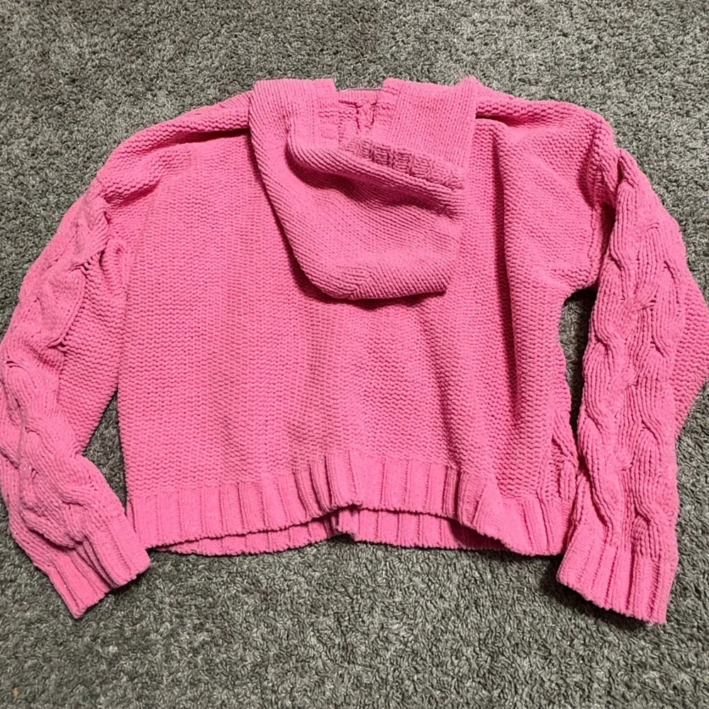 Justice Girls size 16/18 Hot Pink Hooded Chunky‎ Cable Knit Sweater pullover
